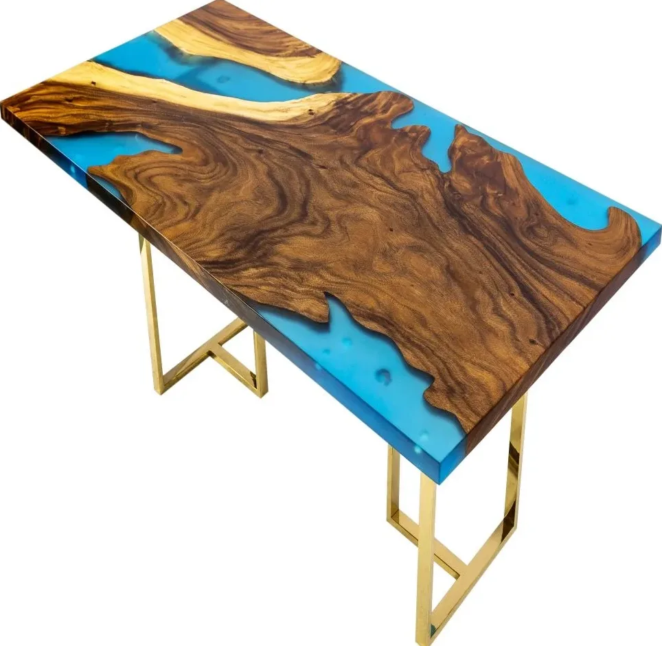 Console epoxy Cher, résine bleue — ATELIER RIVIÈRE, fabrication à la commande