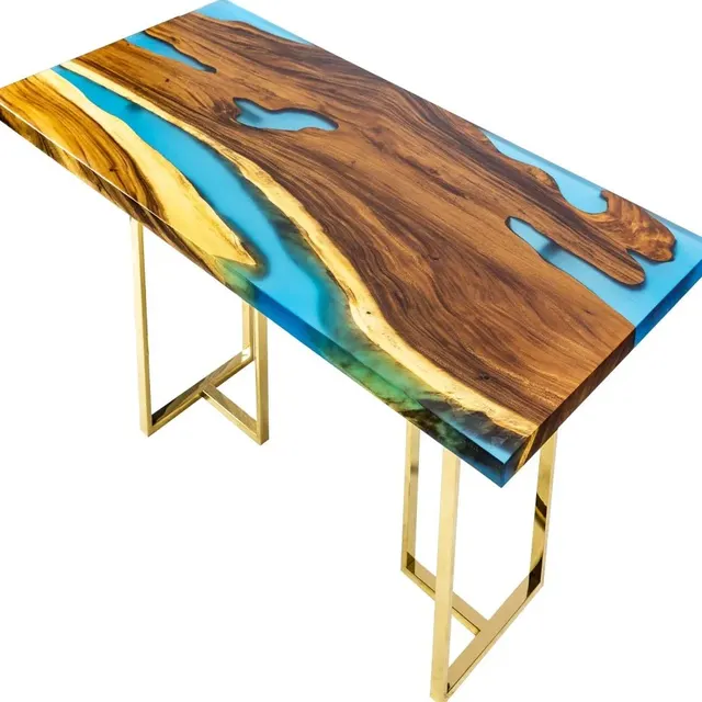Console epoxy Indre, résine bleue — tables d'appoint et consoles