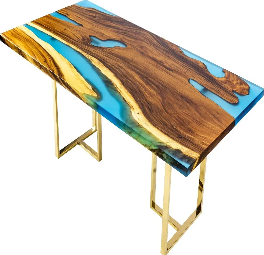 Console epoxy Indre, résine bleue — ATELIER RIVIÈRE, fabrication à la commande