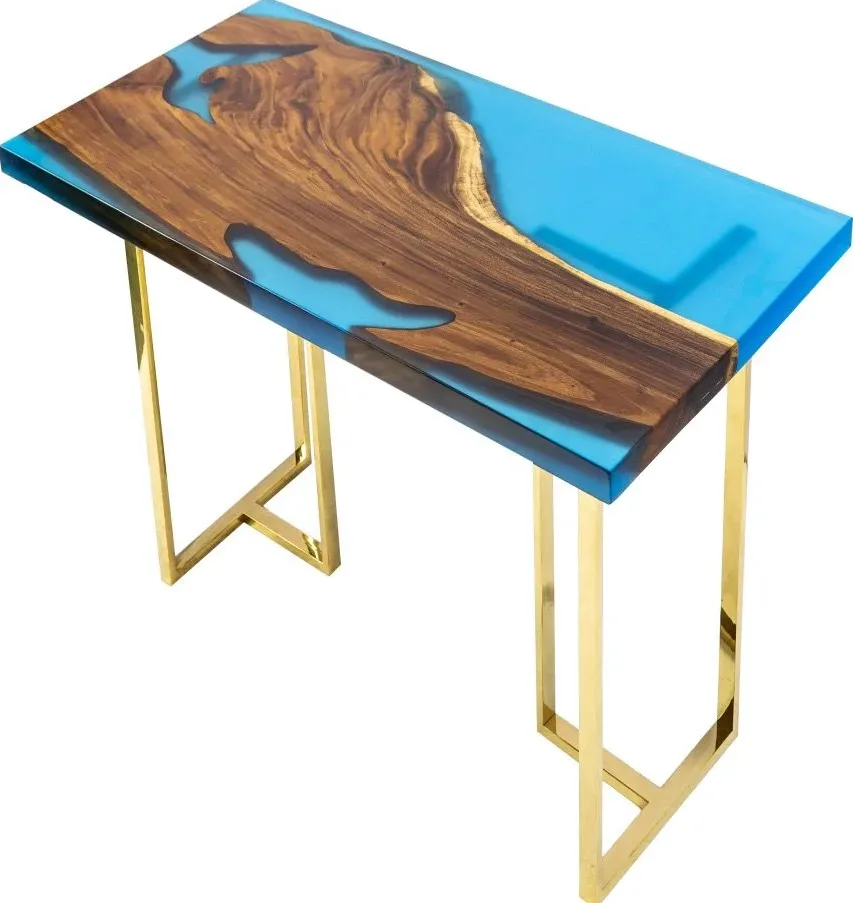 Console epoxy Vienne, résine bleue — ATELIER RIVIÈRE, fabrication à la commande