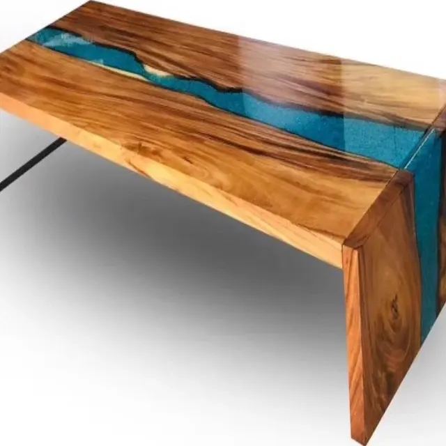 Console rivière Allier, résine bleue — tables d'appoint et consoles