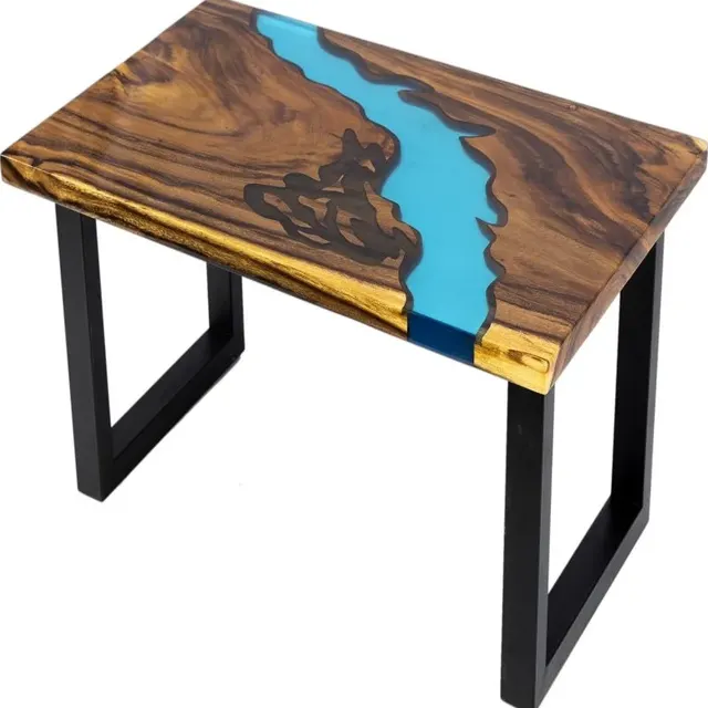 Console rivière Creuse, résine bleue — tables d'appoint et consoles