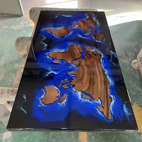 Plateau de table epoxy Ain, résine bleue — plateaux epoxy