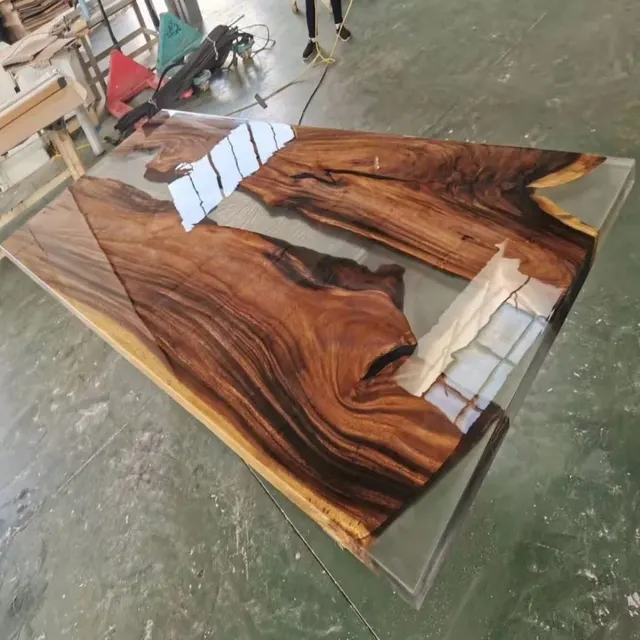 Plateau de table epoxy Argens, résine transparente — plateaux epoxy