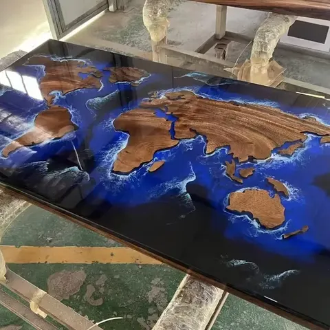 Plateau de table epoxy Aude, résine bleue — plateaux epoxy