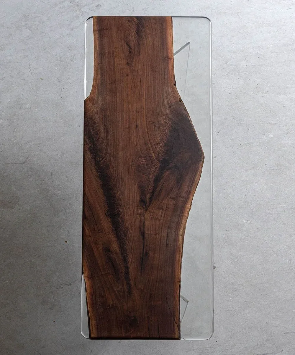 Plateau de table epoxy Avre, résine transparente — ATELIER RIVIÈRE, fabrication à la commande