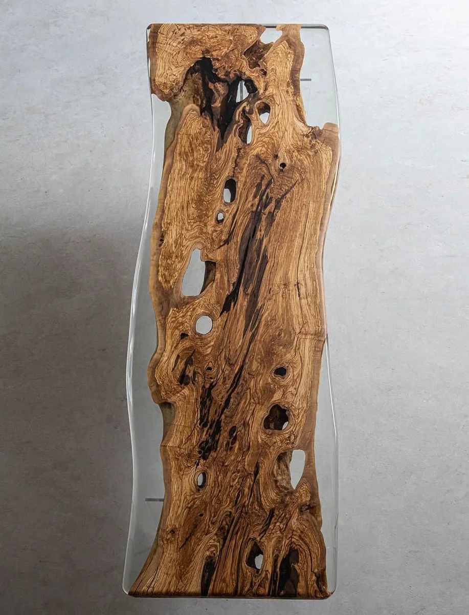 Plateau de table epoxy Azergues, résine transparente — plateaux epoxy ATELIER RIVIÈRE
