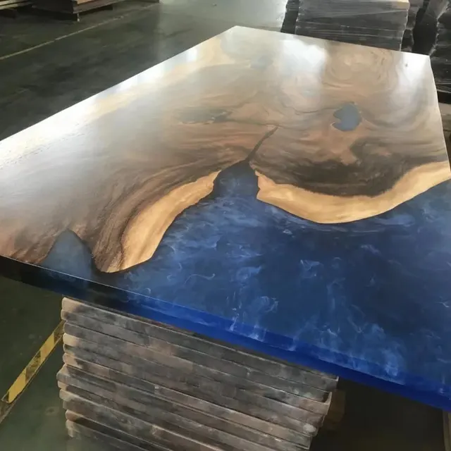 Plateau de table epoxy Epte, résine bleue — plateaux epoxy