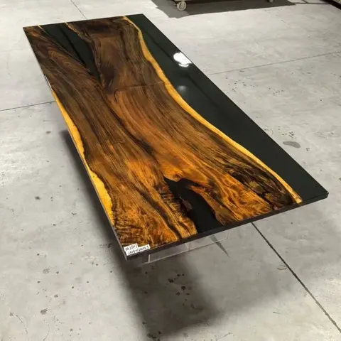 Plateau de table epoxy Garonne, résine noire — plateaux epoxy