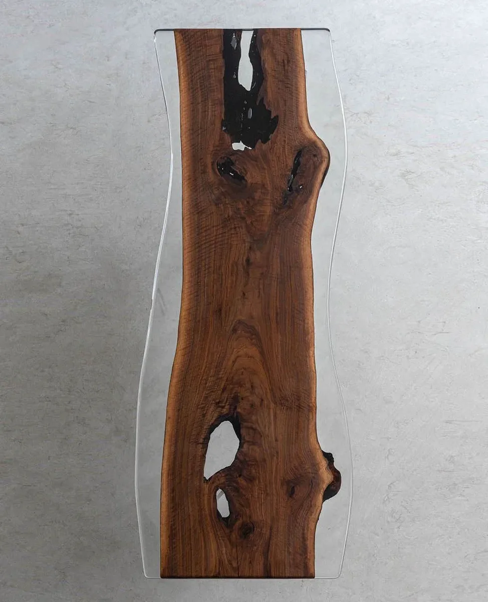 Plateau de table epoxy Ognon, résine transparente — ATELIER RIVIÈRE, fabrication à la commande