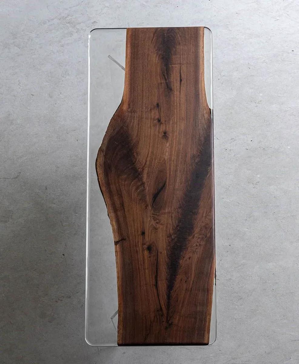 Plateau de table epoxy Oise, résine transparente — ATELIER RIVIÈRE, fabrication à la commande
