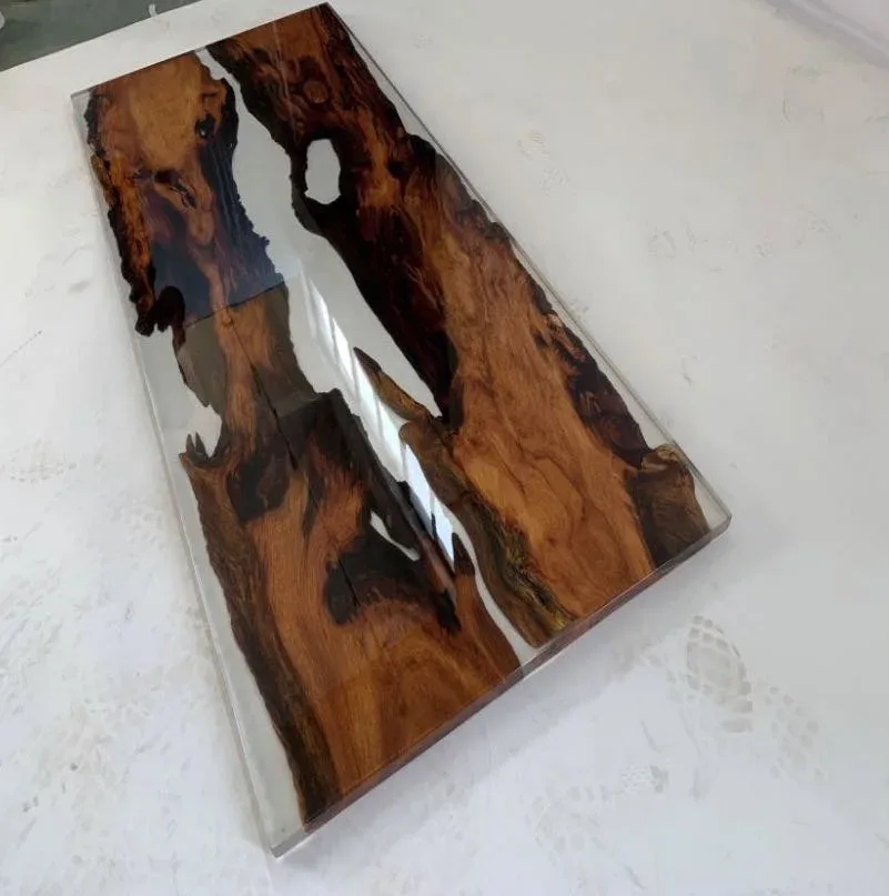 Plateau de table epoxy Oudon, résine transparente — ATELIER RIVIÈRE, fabrication à la commande