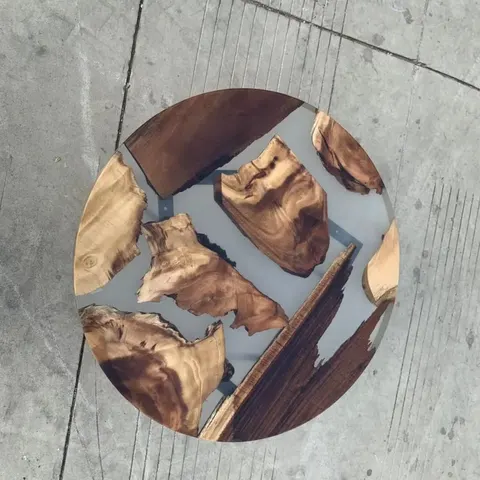 Plateau de table epoxy rond Eure, résine transparente — plateaux epoxy