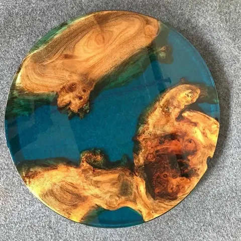 Plateau de table epoxy rond Meurthe, résine bleue — plateaux epoxy