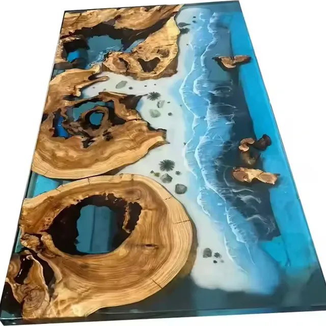 Plateau de table océan Adour, résine bleue — plateaux epoxy