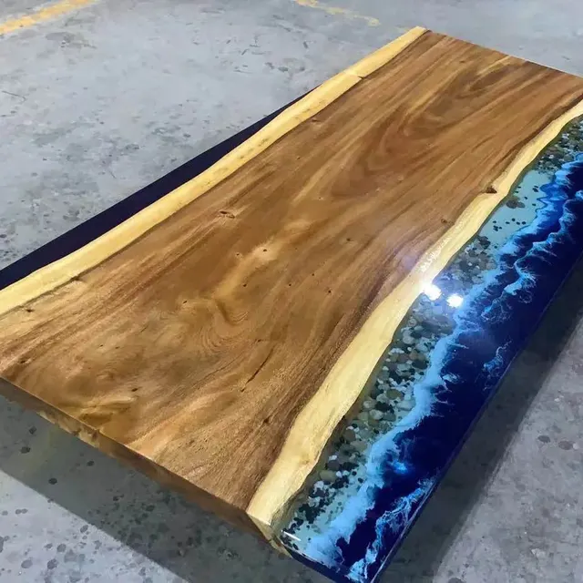 Plateau de table océan Aff, résine bleue — plateaux epoxy