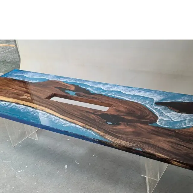 Plateau de table océan Baïse, résine bleue — plateaux epoxy