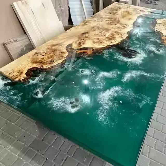 Plateau de table océan Bidouze, résine verte — plateaux epoxy