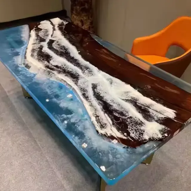 Plateau de table océan Dadou, résine bleue — plateaux epoxy