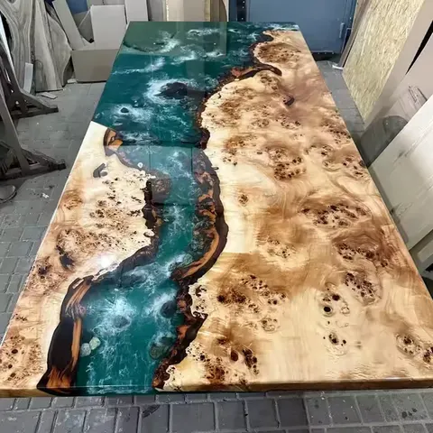 Plateau de table océan Dranse, résine verte — plateaux epoxy