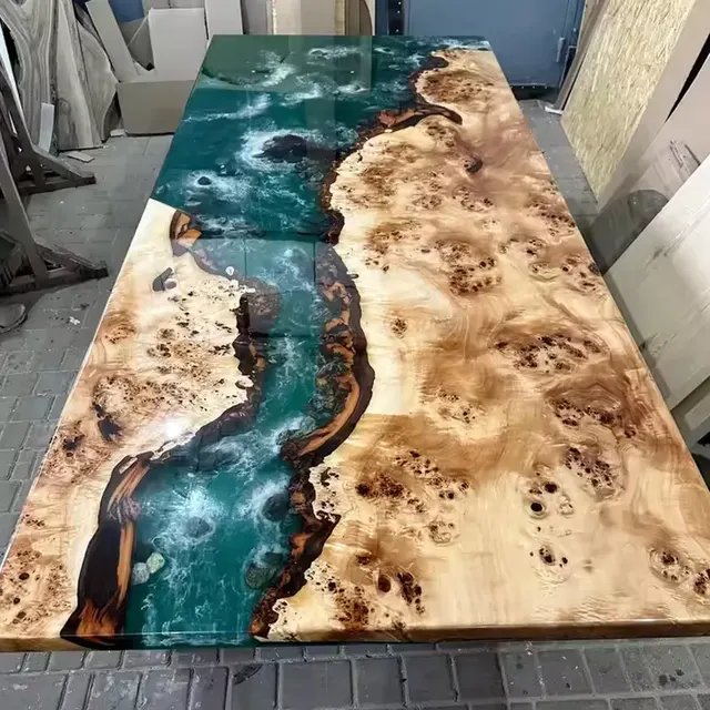 Plateau de table océan Dranse, résine verte — plateaux epoxy