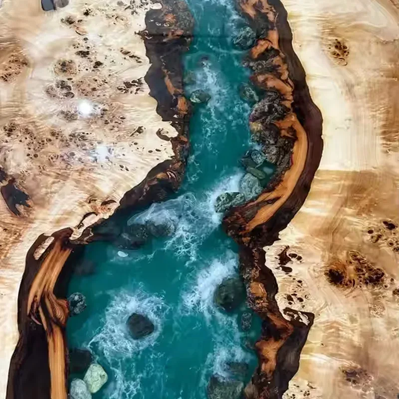 Plateau de table océan Dranse, résine verte, vue 2 sur 2