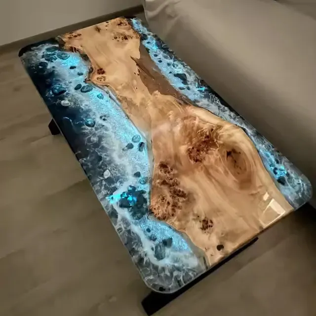 Plateau de table océan Dronne, résine bleue — plateaux epoxy