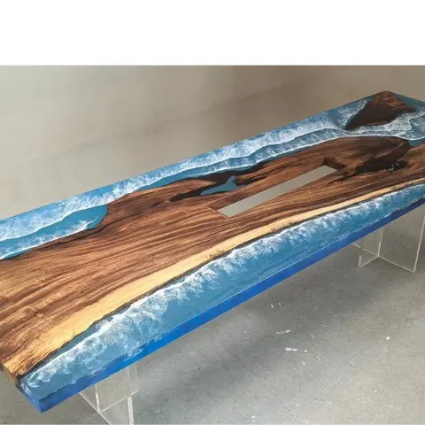 Plateau de table océan Gers, résine bleue — plateaux epoxy