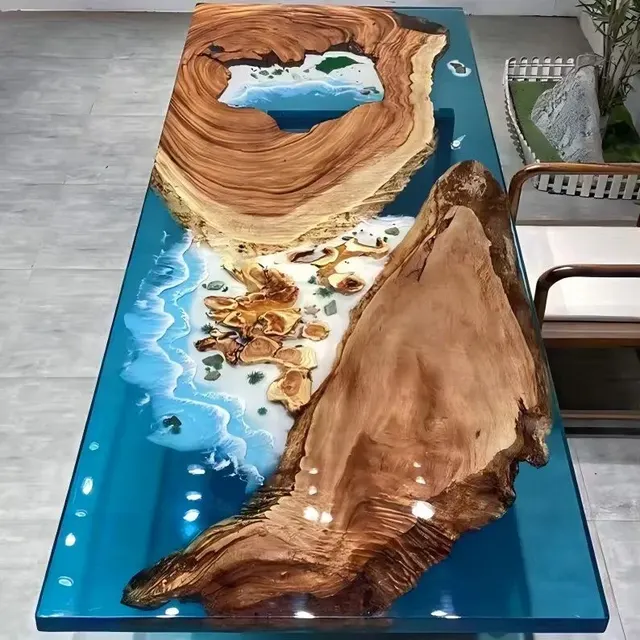 Plateau de table océan Lot, résine bleue — plateaux epoxy