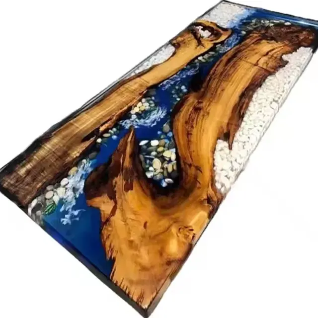 Plateau de table océan Midouze, résine bleue — plateaux epoxy