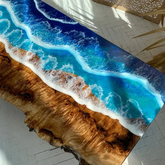 Plateau de table océan Nive, résine bleue — plateaux epoxy