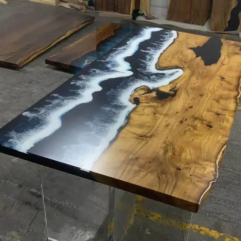 Plateau de table océan Ourcq, résine noire — plateaux epoxy