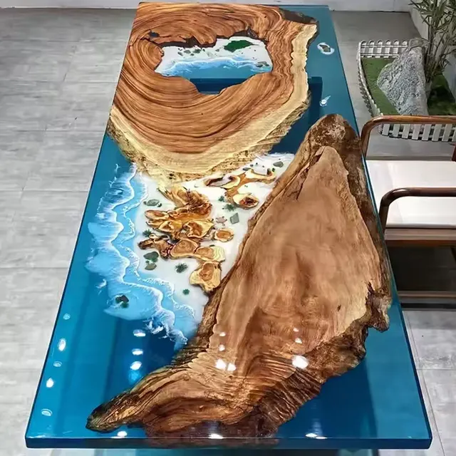 Plateau de table océan Save, résine bleue — plateaux epoxy