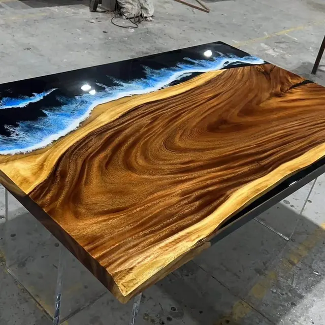 Plateau de table océan Vesle, résine bleue — plateaux epoxy