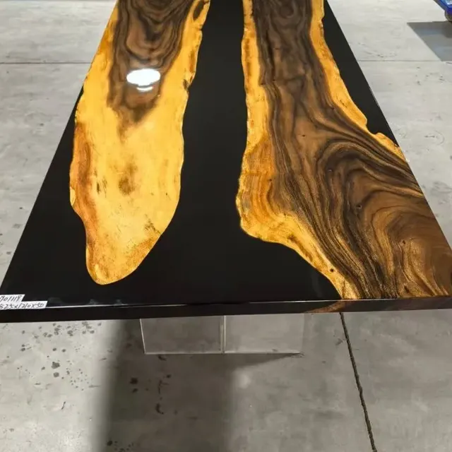Plateau de table rivière Agout, résine noire — plateaux epoxy