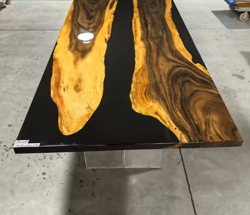 Plateau de table rivière Agout, résine noire — ATELIER RIVIÈRE, fabrication à la commande