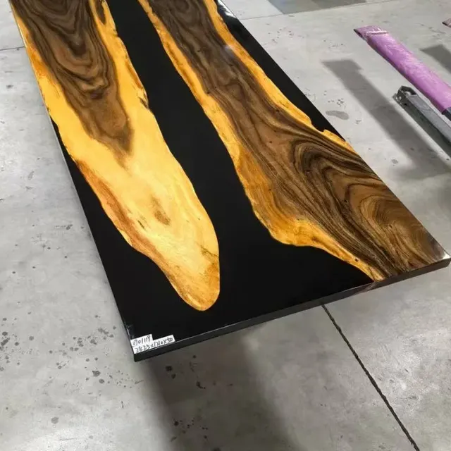 Plateau de table rivière Ariège, résine noire — plateaux epoxy
