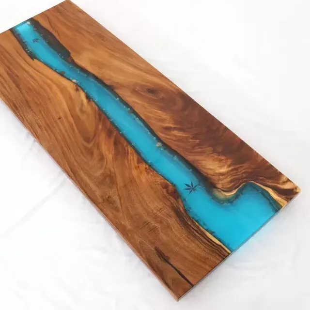 Plateau de table rivière Arnon, résine bleue — plateaux epoxy