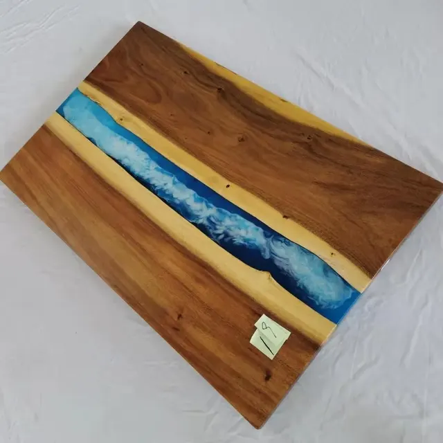 Plateau de table rivière Authie, résine bleue — plateaux epoxy