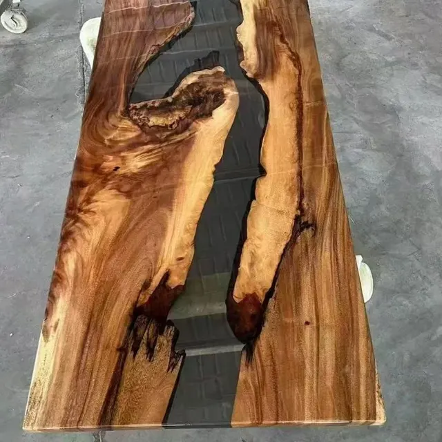 Plateau de table rivière Aveyron, résine noire — plateaux epoxy