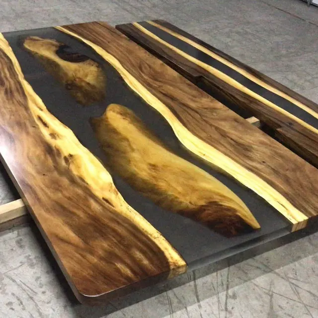Plateau de table rivière Blaise, résine noire — plateaux epoxy