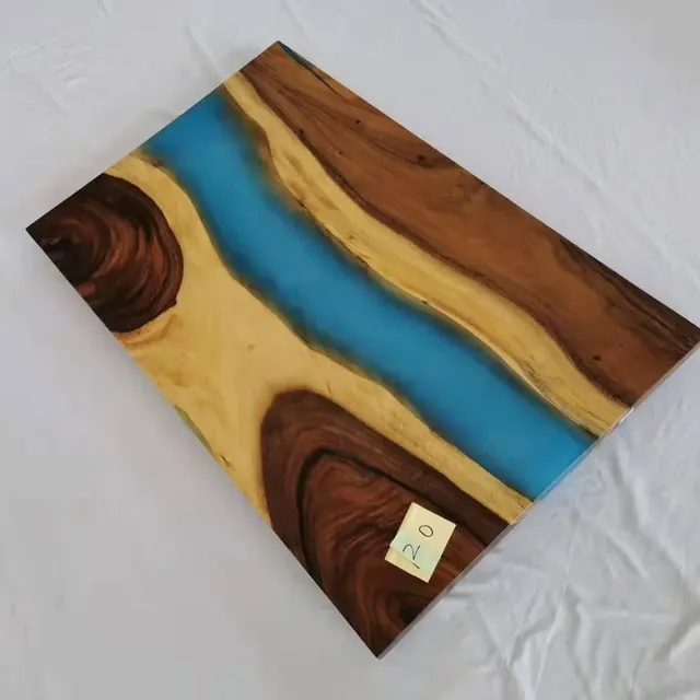 Plateau de table rivière Canche, résine bleue — plateaux epoxy