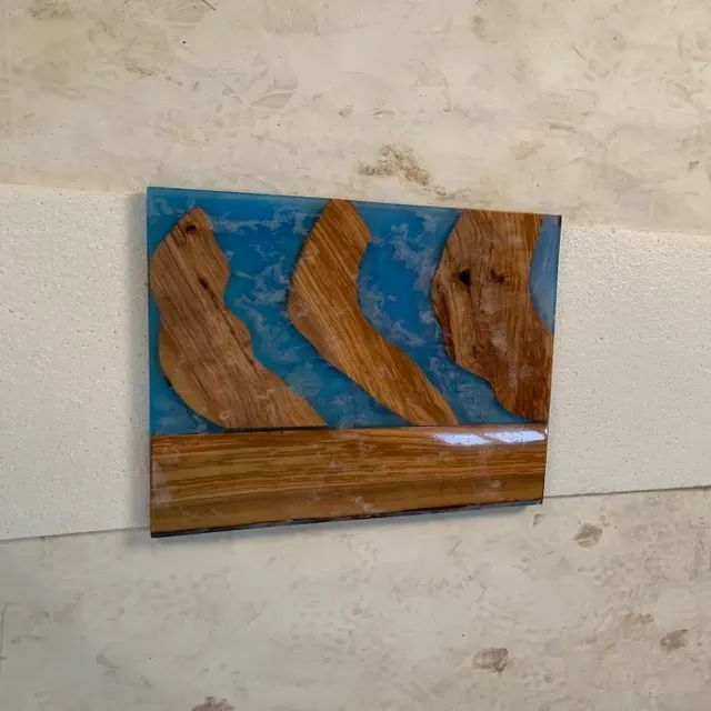 Plateau de table rivière carré Bruche, résine bleue — plateaux epoxy