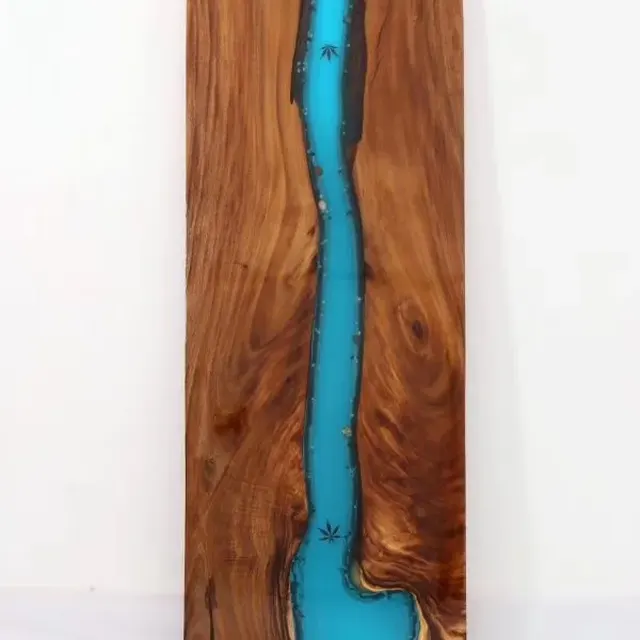 Plateau de table rivière Dive, résine bleue — plateaux epoxy