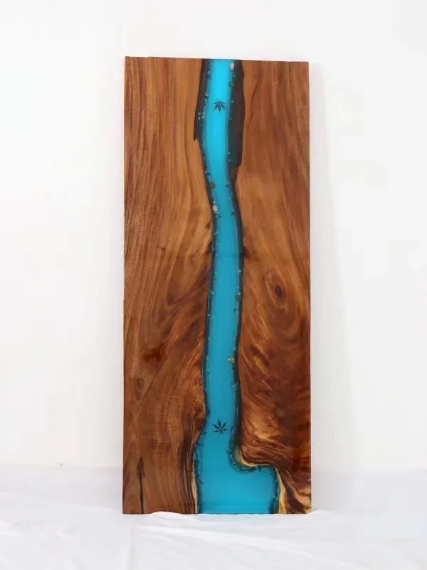 Plateau de table rivière Dive, résine bleue — ATELIER RIVIÈRE, fabrication à la commande