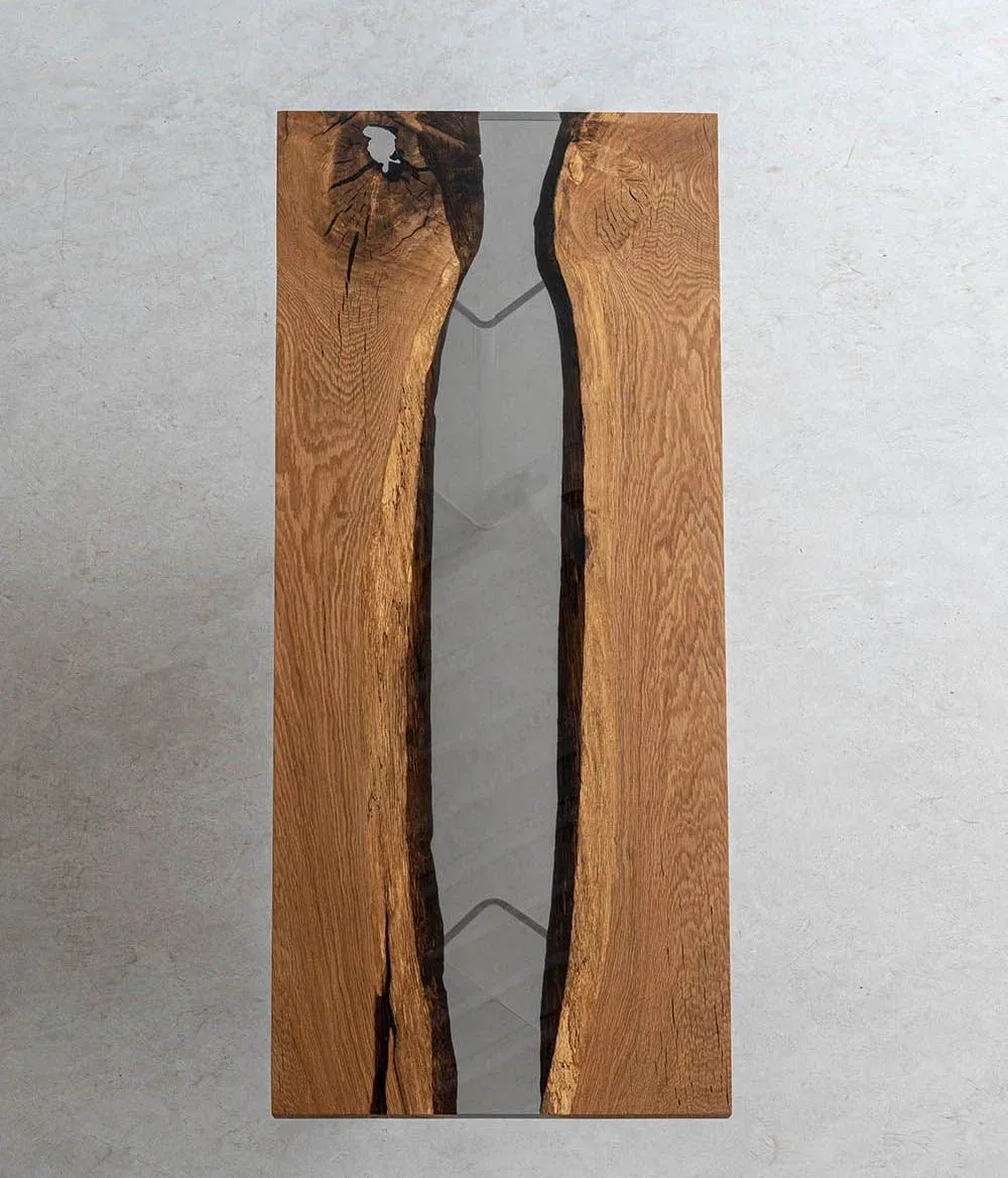 Plateau de table rivière Doubs, résine noire — ATELIER RIVIÈRE, fabrication à la commande