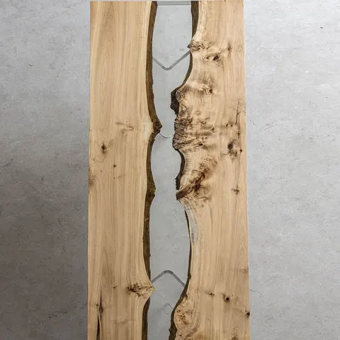 Plateau de table rivière Gardon teinte chêne, résine transparente — plateaux epoxy