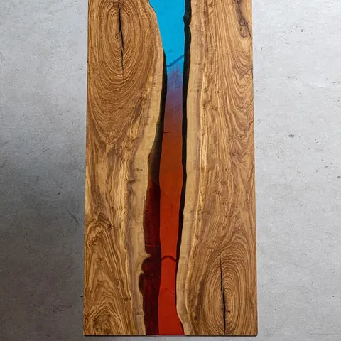 Plateau de table rivière Grosne, résine colorée — plateaux epoxy