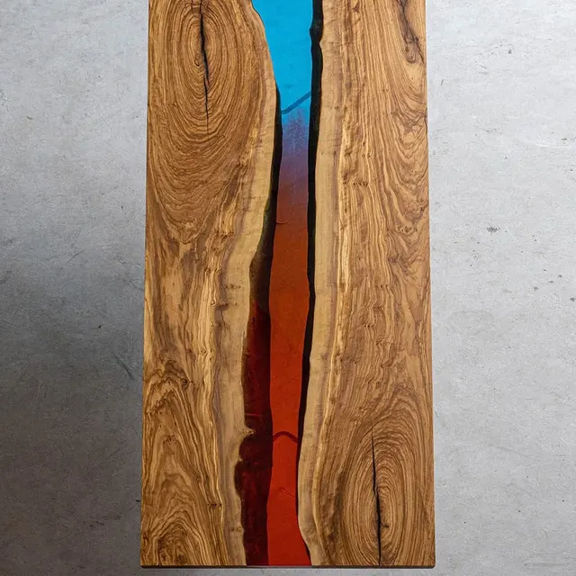 Plateau de table rivière Grosne, résine colorée — plateaux epoxy