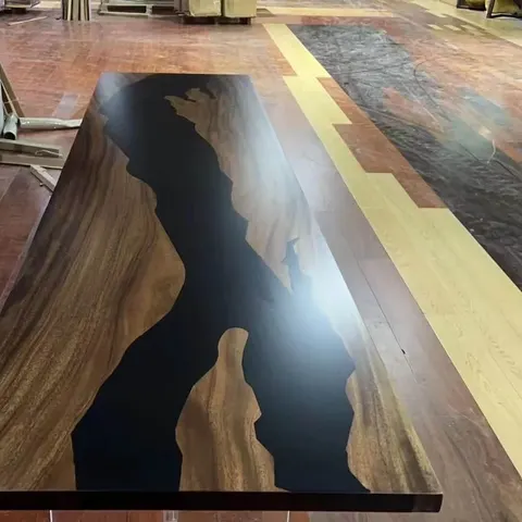 Plateau de table rivière Largue, résine noire — plateaux epoxy